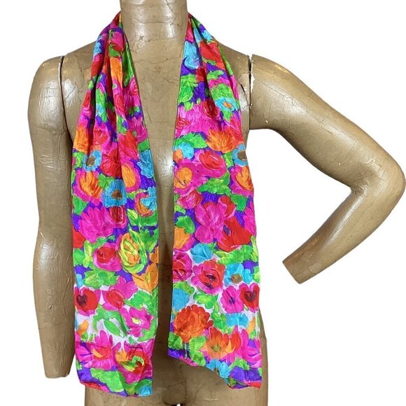 Liz Claiborne Silk Neck Scarf Colorful Spring Floral Print 42P - Picture 2 of 8